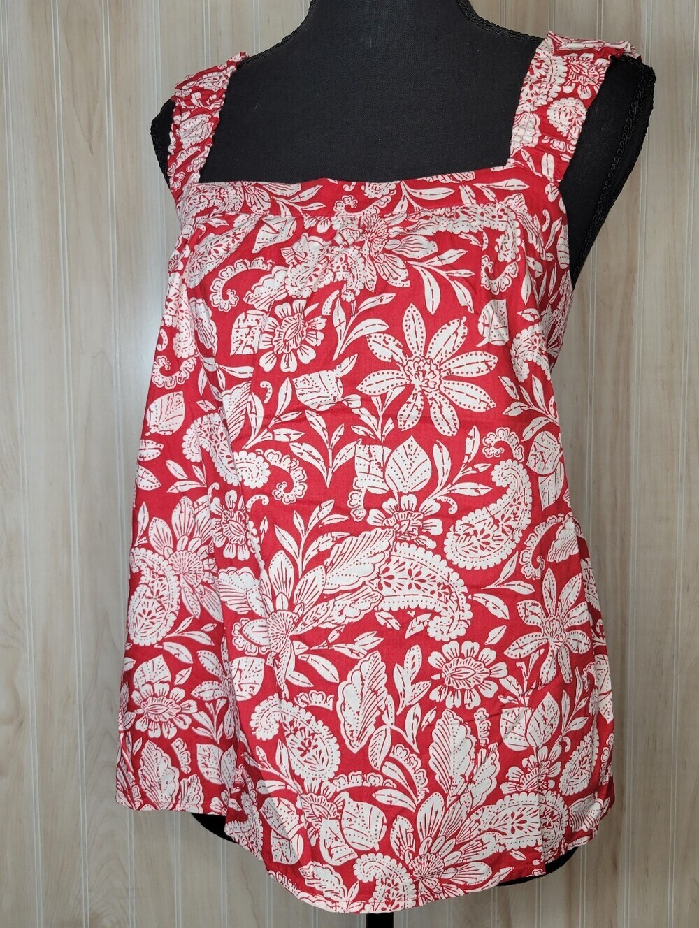 LOFT Red and White Tank Top with Wide Straps